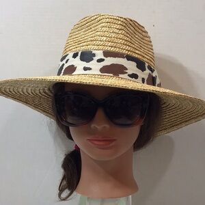 Brixton Tan Joanna Straw Hat with Animal Print Band